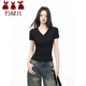 萬(wàn)欣兒黑色v領(lǐng)短袖t恤女夏季修身正肩打底衫內搭上衣2026新款顯瘦百搭 黑色 M 95-105斤