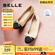 百麗（Belle）小香風(fēng)平跟單鞋女商場同款蝴蝶結(jié)媽媽淺口鞋Z8R1DAQ4預(yù)售 杏色 37 (235mm)