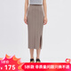 哥弟真的好（GIRDEAR）女裝中長(zhǎng)款坑條開(kāi)叉松緊腰針織半身裙A200140 灰 L (4碼)