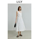 LILY2025夏新款全棉繡花休閑收腰無(wú)袖V領(lǐng)背心裙白色連衣裙長(cháng)裙女 603本白 XL