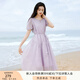 香影氣質(zhì)印花連衣裙女2025夏裝新款米白色泡泡袖圓領(lǐng)中長絕美裙子 淺紫 XL 170/92A/125-140斤