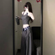 樂(lè)雅秀套裝女2025夏季新款小眾設(shè)計(jì)感拼接掛脖無(wú)袖上衣高腰闊腿褲 上衣+闊腿褲  兩件套 M 【建議95-110斤】