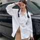 衣品元新女裝純欲設(shè)計(jì)感小眾雙拉鏈甜辣妹上衣女Polo領(lǐng)寬松顯瘦長袖襯衫 白色 S 105斤以內(nèi)