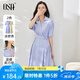 歐莎（OSA）藍(lán)色中長款收腰面試襯衫裙連衣裙子女夏季2025新款職業(yè) 藍(lán)色B（側(cè)拉鏈款） L