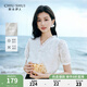 秋水伊人新中式V領(lǐng)提花小衫2025年夏季新款復(fù)古泡泡袖盤(pán)扣上衣 米白 M