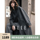 ELLE【100%綿羊毛】灰色連帽毛呢外套女2024冬季新款長款羊毛大衣 中灰 S