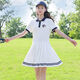 木清清學院風少女連衣裙初中生夏裝休閑運動高中學生polo裙中長款百褶裙 7116白色 polo領裙子 M 建議75-90斤