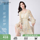 秋水伊人100%桑蠶絲法式V領(lǐng)連衣裙2024夏新款女碎花真絲輕薄A字裙 花料 M