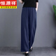 恒源祥新款夏直筒棉麻褲子文藝寬松松緊闊腿褲女顯瘦垂感休閑高腰長(cháng)褲 藏青色 直筒褲 XL 建議120-130斤