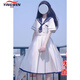 映雯日系學(xué)院風(fēng)海軍領(lǐng)jk連衣裙學(xué)生2024年夏季長裙初戀少女顯瘦水手服 白色 XL 2建議126-135斤