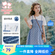 富羅迷女童連衣裙夏季新款韓版洋氣假兩件T恤裙兒童裙子 白/藍  160 