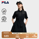 FILA 斐樂官方女裝梭織工裝連衣裙2025夏季新款時(shí)尚涼感防曬收腰裙子 正黑色-BK M 165/84A/M