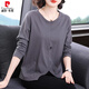 皮爾卡丹（pierre cardin）純棉長(cháng)袖t恤女裝2025春秋新款媽媽不規則上衣大碼胖mm寬松打底衫 灰色 M (建議85-105斤)