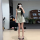 GARNUO綠色連衣裙子女夏季法式茶歇小個(gè)子高級感赫本風(fēng)無袖收腰顯瘦短裙 綠色 M 【101-110斤】