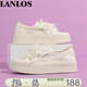 LANLOS【織蕾】蕾絲透氣厚底網(wǎng)布鞋子女鞋夏季小白鞋女百搭漁夫鞋 米色 38