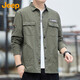 JEEP美國正品高端純棉工裝長(cháng)袖襯衫春秋季男裝飛行員上衣痞帥薄款外套 軍綠色【商場(chǎng)同款】 XL 【適合150斤左右】