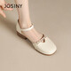 卓詩(shī)尼舒適通勤中跟粗跟一字帶搭扣中空涼鞋夏季百搭女涼鞋 米白色 35 