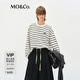 MO&Co.長袖T恤2025春新品條紋透氣長絨精紡落肩袖短款MBE1TEET14 杏黑條 L 170