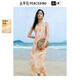 太平鳥暈染掛脖連衣裙女2025夏新款慵懶度假風(fēng)天絲垂順寬松長裙 橙色 L 165