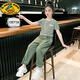 G.DUCKKIDS女童夏裝套裝2025新款洋氣兒童裝網(wǎng)紅運(yùn)動(dòng)兩件套純棉大童女孩夏季 綠色 條紋套裝 160 建議身高155內(nèi)