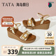 他她tata海島假日法式坡跟涼鞋女度假一字帶涼鞋25夏7MYA1BL5米白 37