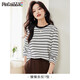 品彩（PinCai）長(cháng)袖T恤女條紋圓領(lǐng)洋氣上衣簡(jiǎn)約內搭打底衫P143T2030