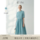EIN苧麻風箏剪影 EIN言美拉藍蕾絲拼貼高腰碎褶A字連衣裙夏季新款 灰藍 L