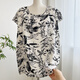 棉綢上衣女加大碼寬松單件套頭短袖薄款微胖mm人造棉家居服t恤衫 水墨葉GFI 6XL 90-145斤