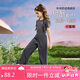 ASK JUNIOR女童夏裝運動套裝夏季薄短版T恤+闊腿長褲兩件套 灰色 140 