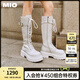 MIO祝緒丹/孫樂(lè)言同款 2024冬高級(jí)感長(zhǎng)筒靴圓頭騎士酷颯瘦瘦靴女 米白色 35