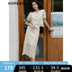 紅袖蕾絲半身裙夏季2024新款女裝 后開叉優(yōu)雅輕熟氣質(zhì)顯瘦百搭中長裙 淺米3005 XL