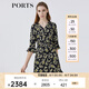 PORTS寶姿春夏新品女裝中長袖連衣裙LM8D228MPS134 黑色印花 S (4)