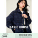 百家好（Basic House）Basic House/百家好小香風(fēng)翻領(lǐng)開(kāi)衫外套女春新款氣質(zhì)格紋寬松上衣 藍色 L