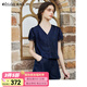 Olrain歐芮兒洗水牛仔拼接蕾絲套裝女夏季2025新款時(shí)尚休閑兩件套 牛仔藍(lán) L
