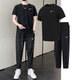 耐克（NIKE）男裝運動(dòng)套裝25夏新款舒適簡(jiǎn)約寬松短袖T恤長(cháng)褲束腿褲 兩件套 黑色T恤+梭織長(cháng)褲 褲腳拉鏈/偏緊 M/170
