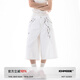 ICH MODE美式復(fù)古牛仔褲女夏季彩印設(shè)計(jì)直筒褲寬松闊腿七分褲子男 白色 S
