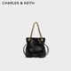 CHARLES&KEITH25秋新品柔軟抽繩簡(jiǎn)約鏈條福袋包手提托特包包女包CK2-80151536 Black黑色 S