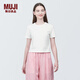 無印良品（MUJI）女式 粗細不均紗線 短款短袖T恤 上衣打底衫內(nèi)搭 25年夏季 女裝 白色 5S M (160/84A)
