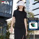 FILA 斐樂針織連衣裙2025夏季新款時尚休閑開叉顯瘦修身T恤長裙 正黑色-BK M 165/84A/M