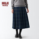 無(wú)印良品 MUJI 女式 羊毛混 抽褶裙 半身長(zhǎng)裙秋冬季 百褶裙 BEK44A2A 藏青色格紋 S