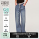 Teenie Weenie小熊牛仔褲女2025春新款復(fù)古休閑水洗抽繩闊腿長褲 中藍(lán)色 M (165)