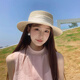 微光里法式名媛風(fēng)平頂草帽2025新款夏季優(yōu)雅珍珠禮帽海邊防曬遮陽帽子女 米色均碼【55-58cm】