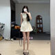 GARNUO綠色連衣裙子女夏季法式茶歇小個子高級感赫本風(fēng)無袖收腰顯瘦短裙 白色 L 【111-120斤】