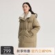 艾萊依仿羊羔毛領(lǐng)羽絨服女中長款大衣保暖外套 典雅綠 S