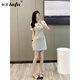 她芙（tafu）品牌女裝法式小香風(fēng)短袖連衣裙女2025夏季新款氣質(zhì)名媛小個(gè)子短裙 淺藍(lán)色 M 100-110斤