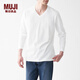 無印良品 MUJI 男式 水洗 天竺編織 V領(lǐng)長袖T恤 ABC02A1A 白色 XL