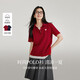 茵曼正肩純色女裝polo領(lǐng)針織短袖t恤春夏季休閑百搭上衣 酒紅色 XL