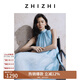 致知ZHIZHI 向湖邊 飄帶領露肩A字連衣裙2025新款夏日多巴胺穿搭 冰河藍 M