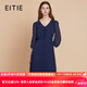 愛特愛（EITIE）優(yōu)雅精致V領(lǐng)連衣裙2025秋季新款燈籠袖網(wǎng)紗百褶裙女裝C2507818 深海藍(lán)31 L (165)