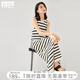對(duì)白復(fù)古條紋無(wú)袖背心連衣裙女2025夏新款鏤空設(shè)計(jì)感休閑中長(zhǎng)裙子 黑白條紋 S